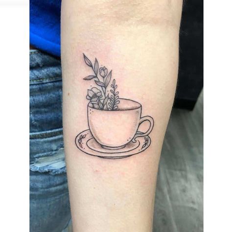 Small Simple Teacup Tattoo Tattoosbyunelune 2 Coffee Cup Tattoo, Tea Tattoo, Teacup Tattoo, Cup Tattoo, Coffee Tattoos, Roses Tattoo, Line Work Tattoo, Simplistic Tattoos, Small Tattoo