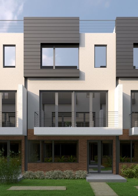 17 modern townhomes coming to Bishop Arts area - Oak Cliff Modern Townhouse, Townhouse Designs, Narrow House, Modern Exterior House Designs, Duplex House Design, House Front Design, House Paint Exterior, House Elevation, Modern House Plans