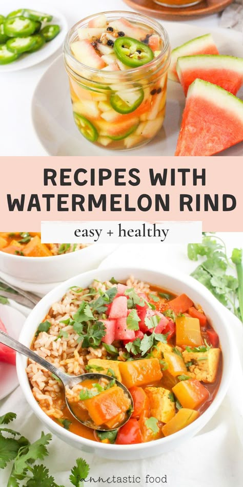 Whether you’re a watermelon rind lover (like me!) or you’ve never tried it, these delicious watermelon rind recipes are all must-try meals and snacks. From cozy watermelon rind tofu curry to watermelon rind pickles, there’s something tasty here for everyone. Plus, no waste recipes like these are good for the environment, so it’s a win-win! Savory Watermelon Recipes, No Waste Food, Watermelon Desserts, Watermelon Rind Preserves, Pickled Watermelon Rind Recipe, Watermelon Rind Pickles, Watermelon Rind Recipes, No Food Waste, Pickled Watermelon