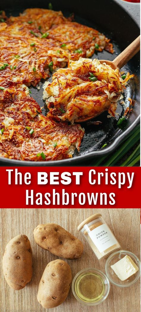 Here’s the secret to making the best crispy Hash Browns – the perfect breakfast side dish. These homemade hash browns pair so well with any bacon, eggs, and just about any breakfast entree. Skillet Hashbrowns, Shredded Hashbrown Recipes, Homemade Hashbrowns, Homemade Breakfast Sausage, Breakfast Sides Dishes, Breakfast Sides, Crispy Hashbrowns, Favorite Breakfast Recipes, Hashbrown Recipes