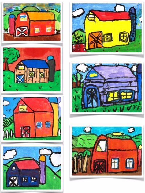 Drawing and Painting Barns | Deep Space Sparkle Kids Barn, Art Explosion, Bible Camp, Childrens Art Projects, Creative Art Projects, Deep Space Sparkle, Farm Unit, Art 2023, Lunch Notes