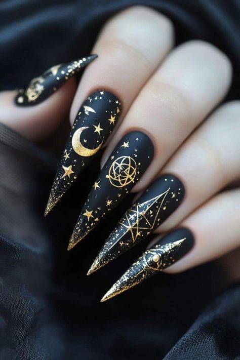 Dark Witch Nails, Alchemy Nails, Mythical Nails, Witchy Nails Acrylic, Mystical Nail Designs, Acotar Nails, Witchy Nail Art, Witchy Ideas, Magical Nails