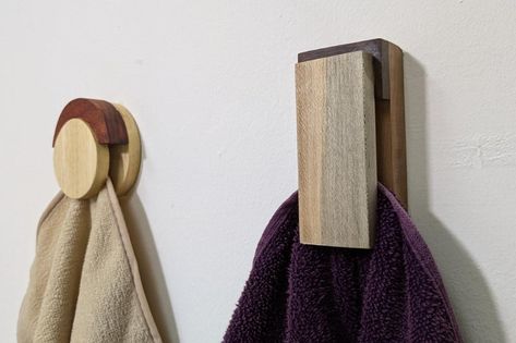 How to Build Wood Towel Holder / DIY Project : 5 Steps (with Pictures) - Instructables Wooden Towel Holder Bathroom, Towel Rack Bathroom Diy, Diy Towel Holder, Wood Towel Hooks, Wood Towel Holder, Towel Holder Diy, Wood Toilet Paper Holder, Diy Slides, Bath Towel Racks