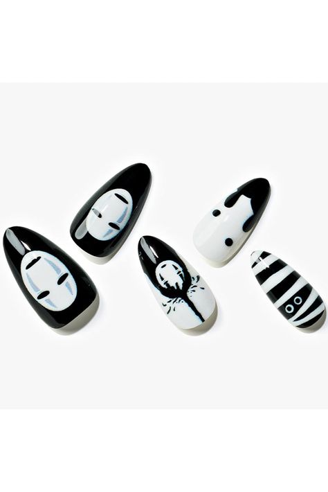 GLAMERMAID Press on Nails Medium for Halloween, Black Gothic Glue on Gel Nails with No Face Man Design, 24Pcs Almond Oval Reusable Glossy Fake Nails Acrylic False Nails Manicure Kits for Women Gift No Face Nails, Press Nails, Press On Nails Medium, Advertisement Design, Man Design, Gothic Nails, Nails Medium, Manicure Kit, Nails Fall