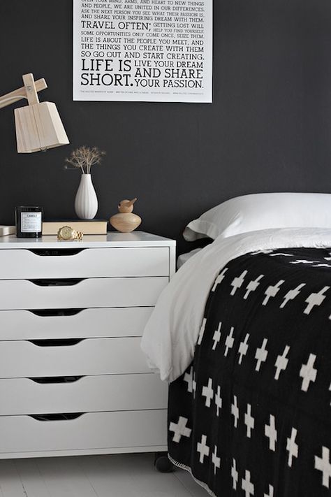 Ikea ALEX Drawer Unit on Casters - White Like it used next to bed. Also want for bedroom storage. Bedrooms Ikea, Alex Drawers, Black White Bedrooms, Ikea Alex Drawers, Alex Drawer, Floor Wood, Room Revamp, Ikea Alex, Ikea Design