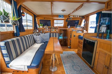 Houseboat Decorating Ideas Boat Interior, Trawler Boats Interior, Boat Renovation, Boat Remodel, Sailboat Life, Trawler Yacht, Trawler Boats, Trawlers For Sale, Sailing Life