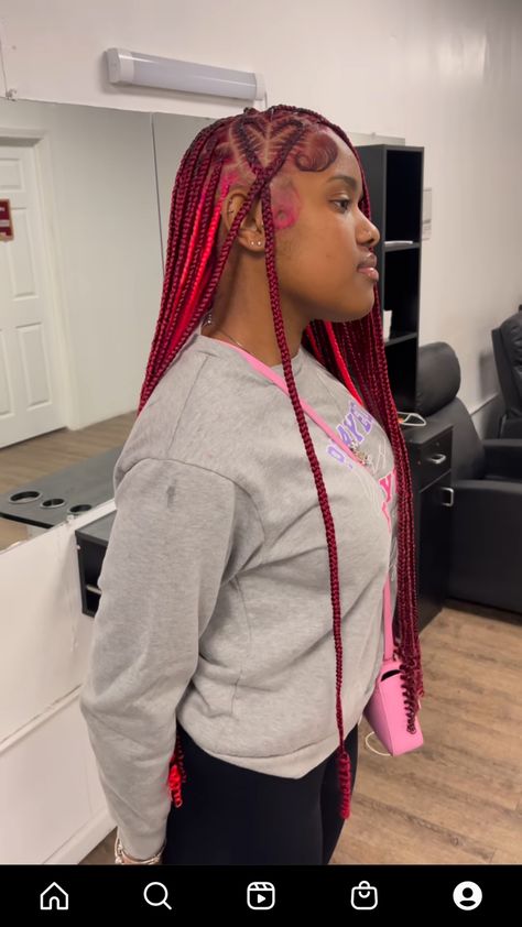 Red Box Braids, Valentines Hairstyles, Red Hairstyles, Black Red Hair, Red To Blonde, Box Braids Hairstyles For Black Women, Braids Hairstyles Pictures, Braided Hairstyles For Teens, Cute Box Braids Hairstyles