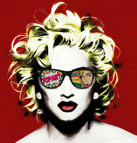 Madonna pop art design // 80's pop music // like a virgin 80s Pop Music, Pop Art Marilyn, Madonna 80s, Madonna Art, Cartoon Artwork, Pop Art Portraits, نظارات شمسية, Face Hair, Pictures To Draw