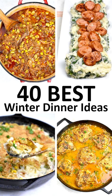 The 40 BEST Cozy Winter Dinner Ideas - GypsyPlate Snow Day Food Dinners, Quick Cozy Dinner Recipes, Snowy Day Meals Dinners, Dinner Ideas For Snow Days, Warm Food For Cold Days Easy, Raining Day Dinner Ideas, Cozy Winter Dinner Party, Cold Winter Meals Dinners, Delicious Winter Meals