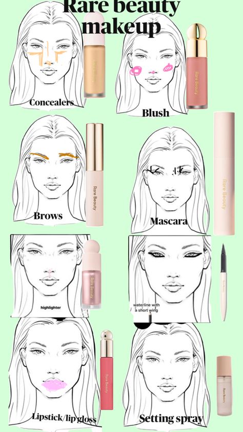 #rarebeautyblushmascara Makeup Tutorials Step By Step, Makeup Routine Guide, Make Up Designs, Asian Makeup Tutorials, Preppy Makeup, Makeup Charts, Korean Makeup Tips, Makeup Korean, Gyaru Makeup