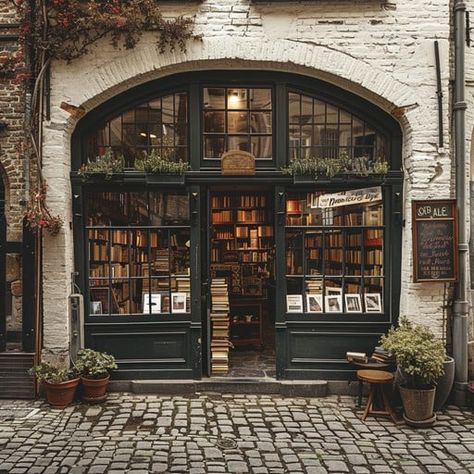 Experience the allure of literature at this cozy bookstore nestled within a historic brick building. Bookstore Front Window, Cozy Book Store Aesthetic, European Store Fronts, Bookshop Exterior, Library Building Exterior, Bookstore Facade, Library Exterior Design, Bookstore Exterior, Cozy Bookstore Aesthetic