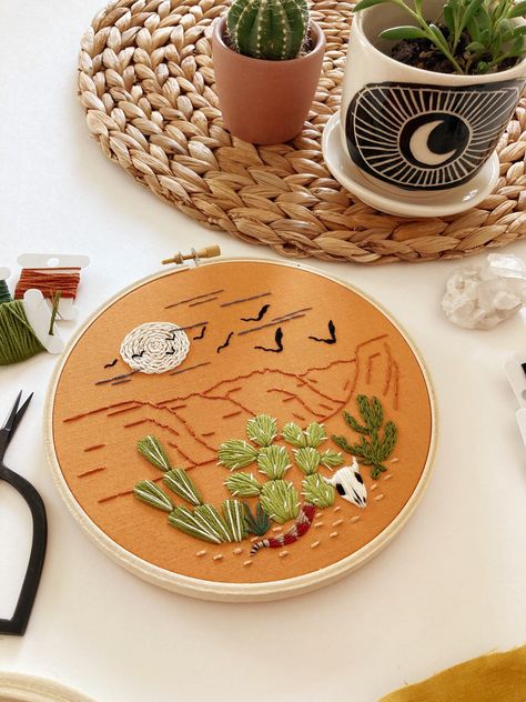 embroidery ideas Desert Embroidery Pattern, Desert Embroidery, Embroidery Pins, Desert Canyon, Pdf Embroidery Pattern, Halloween Elements, Beautiful Desert, Beginner Embroidery, Stitch Guide