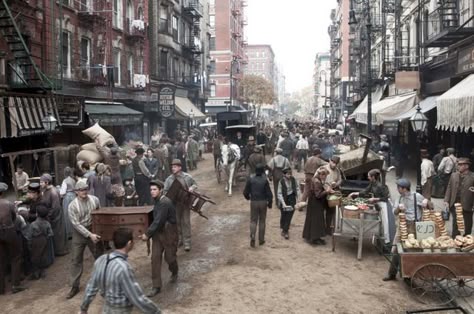 Transformation of the Lower East Side, to resemble Gilded Age NYC, during c.1900. For the filming - season one of, "The Knick" Cinemax series. ~ {cwl} ~~ (untapped cities) ~ (photo - Mary Cybulski/Cinemax) 1890s Aesthetic, Tbr Bookshelf, London 1800, Ghostly Kisses, 1920s Architecture, Circus Book, The Alienist, Film Decor, Experiential Art