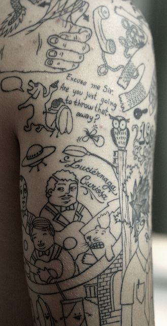 Doodle tattoo. I absolutely love this! (Comment from previous pinner) I love this too, you could probably do your own doodles and then have them tattooed!!! 4 Tattoo, Doodle Tattoo, Geniale Tattoos, Sailor Jerry, Style Tattoo, Pattern Tattoo, Art Cards, Tattoos Ideas, S Tattoo