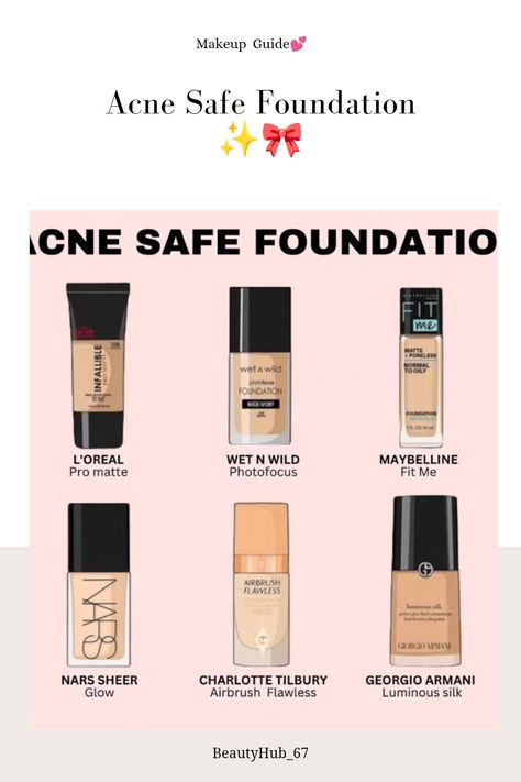 ✨ACNE SAFE FOUNDATION✨🎀 Acne Safe Foundation, Best Foundation For Combination Skin, Best Foundation For Acne, Face Mapping Acne, Best Drugstore Foundation, Facial Routine Skincare, Good Makeup, Foundation For Oily Skin, Foundation Tips