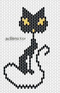 Black cat Beaded Banners, Cat Pendant Necklace, Motifs Perler, Cat Bead, Brick Stitch Pattern, Seed Bead Patterns, Beadwork Patterns, Bead Loom Patterns, Cat Pendants