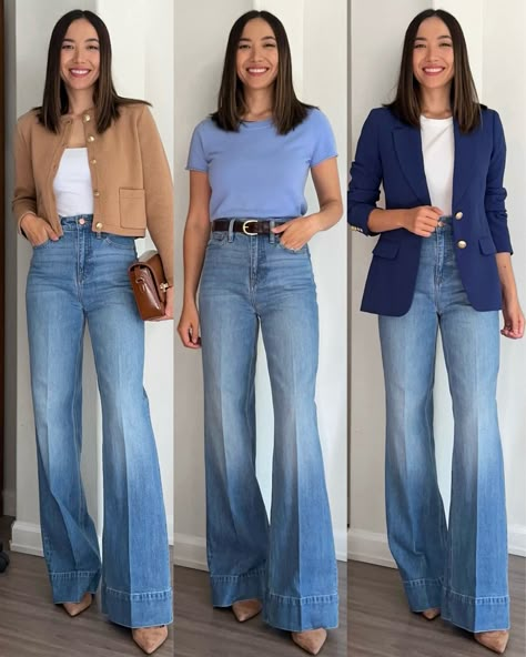 Casual Chic Attire For Women, Business Casual Florida Work Outfits, Wide Leg Jeans Outfit, Most Comfortable Jeans, Looks Jeans, Mom Outfit, 2024 Style, Elegante Casual, Casual Work Outfits