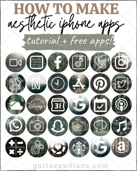 How to Make Aesthetic iPhone App Icons | Guitar & Lace Aesthetic Phone Apps, Free App Icons, New Iphone Update, Ipad Aesthetics, Iphone App Icons, Graphic Design Careers, Application Iphone, Christmas Apps, Free Aesthetic