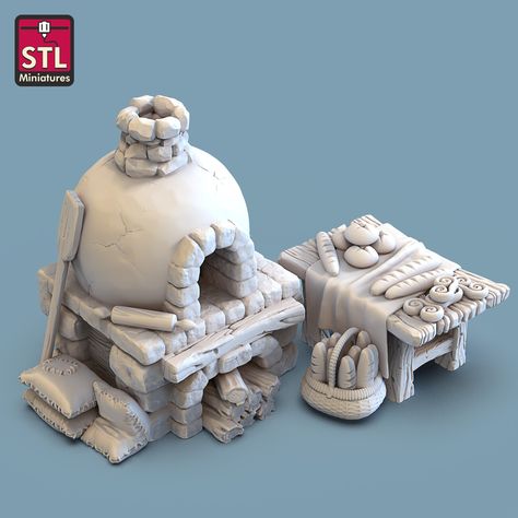 Bakery Oven, Rafael Moreno Dominguez on ArtStation at https://www.artstation.com/artwork/BmZ4Bk Scatter Terrain, Pathfinder Rpg, Fantasy Props, Bakery Shop, Tabletop Rpg, Miniature Toys, Game Assets, Tabletop Games, Role Playing