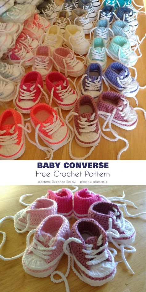 Crochet Converse Baby Booties Free Ideas and Patterns Baby Converse Shoes, Crochet Converse, Converse Baby, Crochet Baby Projects, Newborn Crochet Patterns, Crochet Baby Booties Pattern, Crochet Baby Shoes Pattern, Baby Converse, Baby Booties Pattern