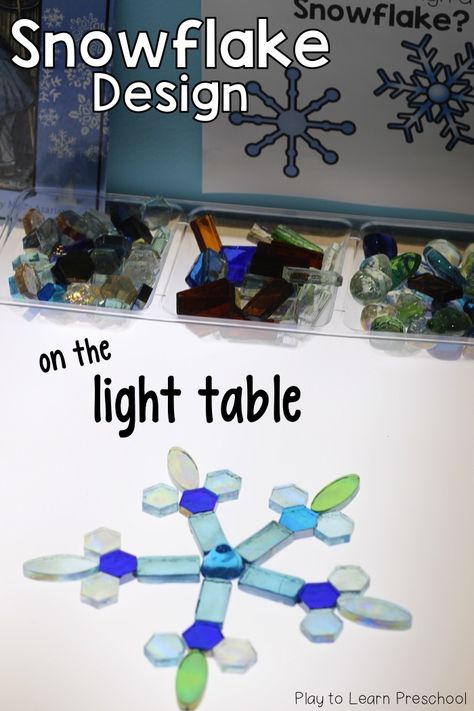 Make learning about science "cool" by inviting your students to make their very own shimmering snowflakes at the light table! via @PlayToLearnPS Snow Preschool, Mitten Craft, Light Table Activities, Light Box Activities, Table Activities, Winter Science, Winter Activities Preschool, Sensory Bags, Winter Classroom