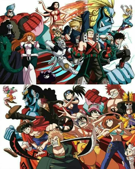 One Piece Crossover Mha, One Piece X My Hero Academia, Mha X One Piece, Cartoon Crossovers Fanart, Anime Crossover Fanart, My Hero Academia Crossover, Manga Crossover, Satoshi Pokemon, One Piece Au