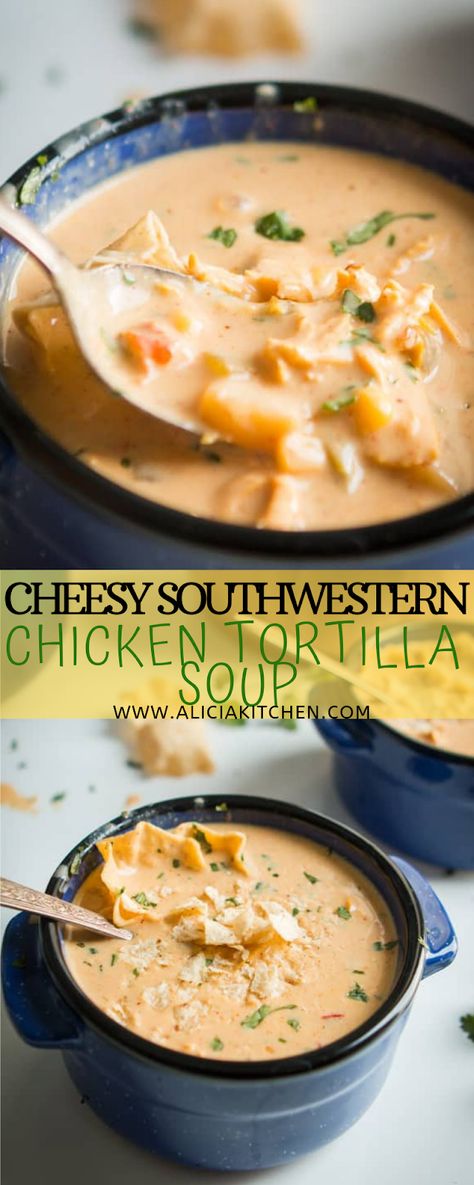 CHEESY SOUTHWESTERN CHICKEN TORTILLA SOUP - Cooking Recipes Cheesy Southwest Chicken Soup, Cheesy Southwest Chicken Tortilla Soup, Southwestern Soup Chicken, Cheesy Tortilla Soup, Wedding Meal Ideas, Cajun Butter Steak, Cheesy Chicken Tortilla Soup, Southwestern Chicken Soup, Soba Soup