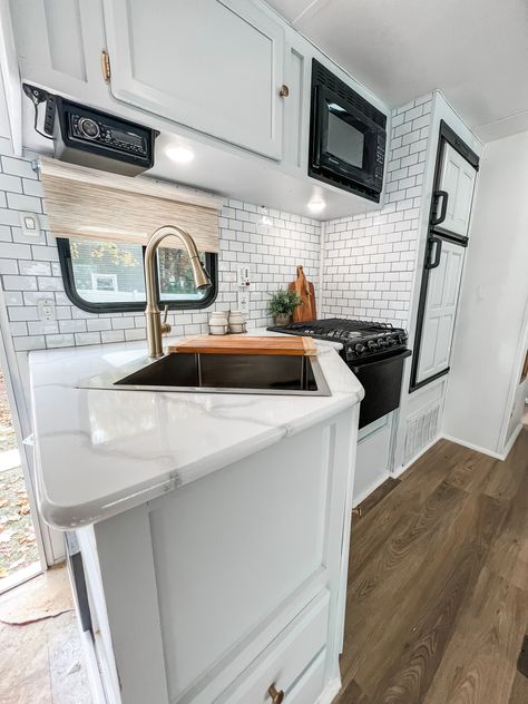 Double Board And Batten, Trailer Kitchen Remodel, Rv Bathroom Renovation, Giani Countertops, Giani Countertop Paint, Countertop Paint Kit, Countertop Paint, Rv Interior Remodel, Camper Interior Design