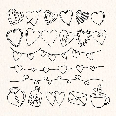 Hand drawn love and valentine's day doodle vector collection | premium image by rawpixel.com / marinemynt Valentines Doodles, Banner Doodle, Valentines Day Doodles, Valentine Doodle, Valentines Day Drawing, Birthday Doodle, Heart Ideas, Doodle Vector, Bottle Drawing