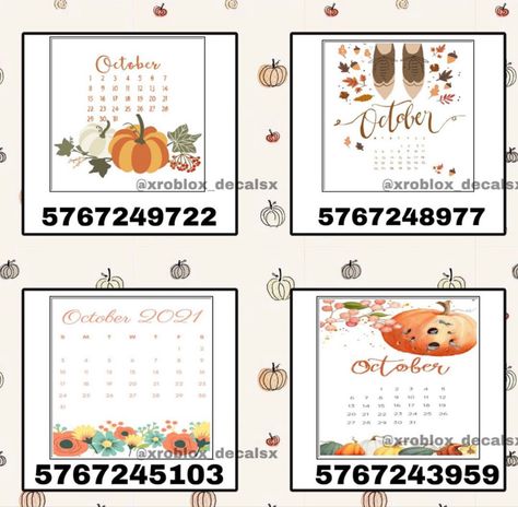 @xroblox_decalsx on Instagram Autumn Decals Bloxburg Codes, Bloxburg September Calendar, September Calendar Decals Bloxburg, October Calendar Bloxburg Codes, Bloxburg October Calender Code, Bloxburg Fall House Colors, Fall Picture Codes Bloxburg, Berry Avenue Fall Picture Codes, Club Roblox Image Id Codes Halloween