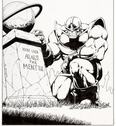 Original cover to Thanos #7 by Jim Starlin and Al Milgrom Jim Starlin, Marvel Comics, Batman, Marvel, Comics, The Originals, Fictional Characters, Art