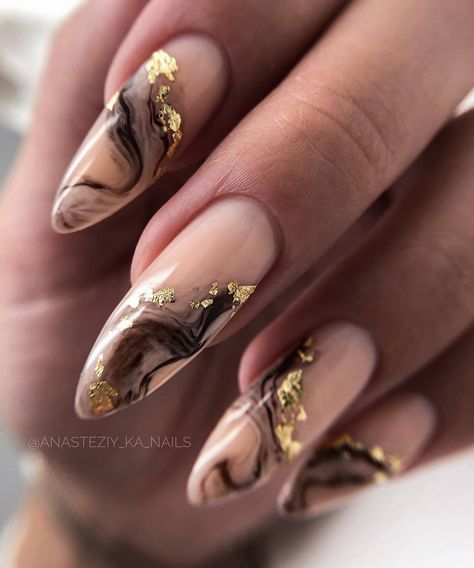 Eye Nail Art, Subtle Nails, Almond Acrylic Nails, Brown Nails, Marble Nails, Elegant Nails, Luxury Nails, Fancy Nails, Chic Nails