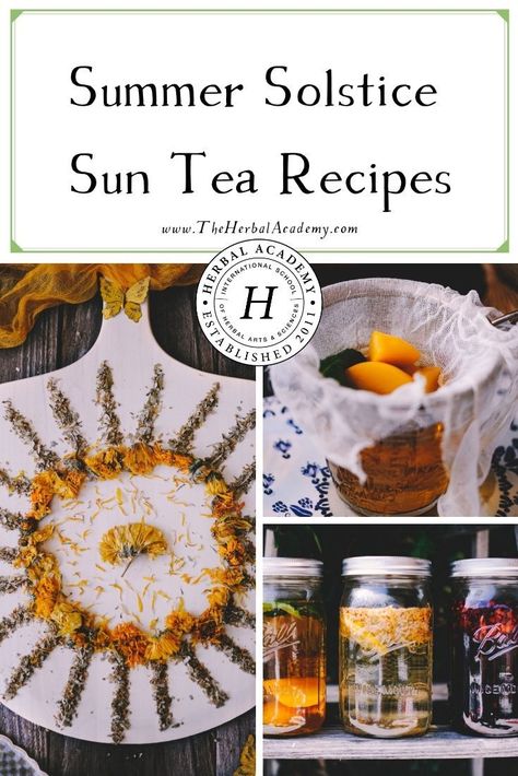 Sun Tea Recipes, Summer Solstice Ritual, Summer Solstice Party, Solstice Party, Herbal Academy, Kitchen Witch Recipes, Solstice And Equinox, Longest Day Of The Year, Solstice Celebration