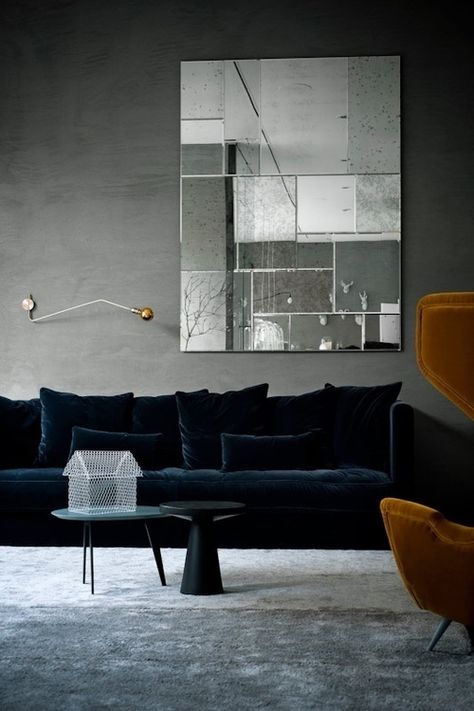 Interior design #interior #design Bolia Sofa, Living Tv, Revere Pewter, Dark Interiors, Blue Sofa, Design Del Prodotto, A Living Room, Home Fashion, Interior Design Inspiration