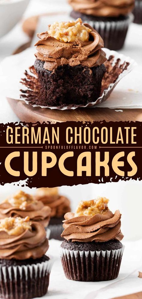 GERMAN CHOCOLATE CUPCAKES, easy chocolate dessert ideas, sweet treats, easy cupcake recipes Easy Cupcake Recipe, German Chocolate Cupcakes, Pecan Frosting, Easy Chocolate Desserts, Coconut Pecan, Rich Chocolate Cake, German Chocolate Cake, Easy Cupcakes, Cupcake Recipe