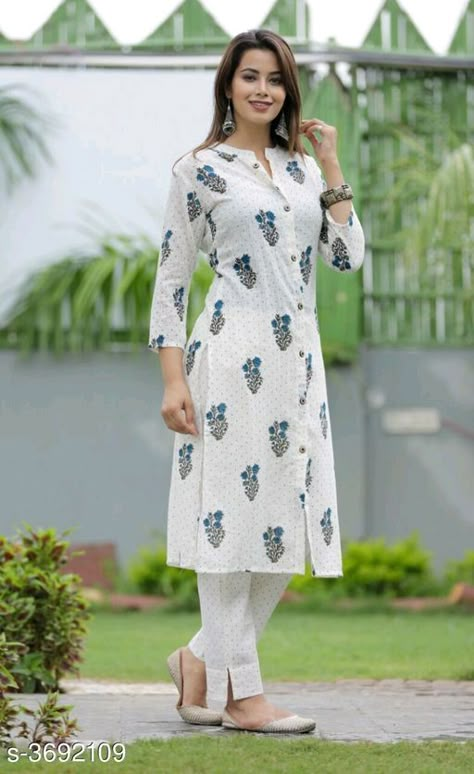 Kurti set:fabric & price.variable free COD whatsapp+919199626046 Kurti Plazo Set, Kurti Per Design, Kurti Ideas Style Patterns Cotton, Plazo Pants With Kurti, Kurti Patterns Ideas, Kurti And Pants, Designer Pants Pattern, Kurti Pant Set, Casual Kurti Designs