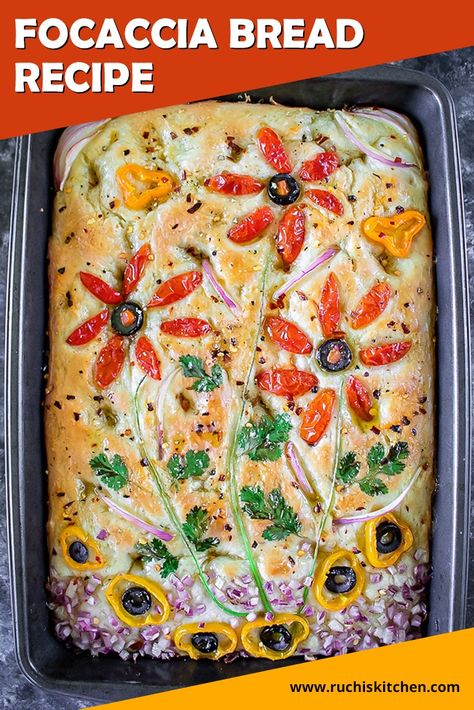 Foccacia Bread Thanksgiving Art, Faccia Bread Recipes, Foccia Bread, Vegan Focaccia, Focaccia Recipes, Paratha Roti, Foccacia Recipe, Focaccia Art, Homemade Focaccia Bread