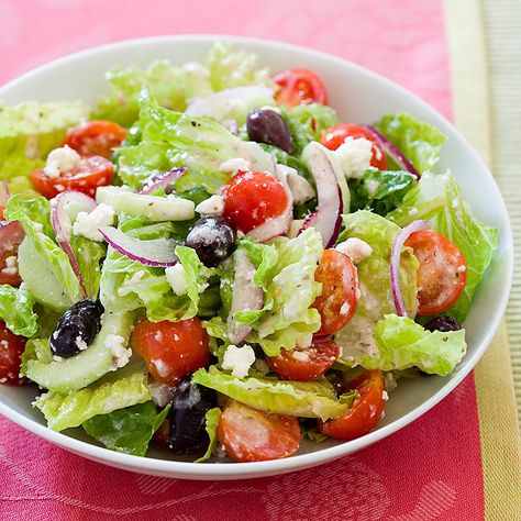 <p>Despite its laundry list of flavorful ingredients, this pizza parlor classic is often lackluster. We were determined to bring the boldness back to this mistreated salad.</p> Greek Salad Recipe, Cooks Country, Chanukah Party, Country Recipes, Greek Salad Recipes, America's Test Kitchen Recipes, America's Test Kitchen, Juicy Tomatoes, Cheese Flavor