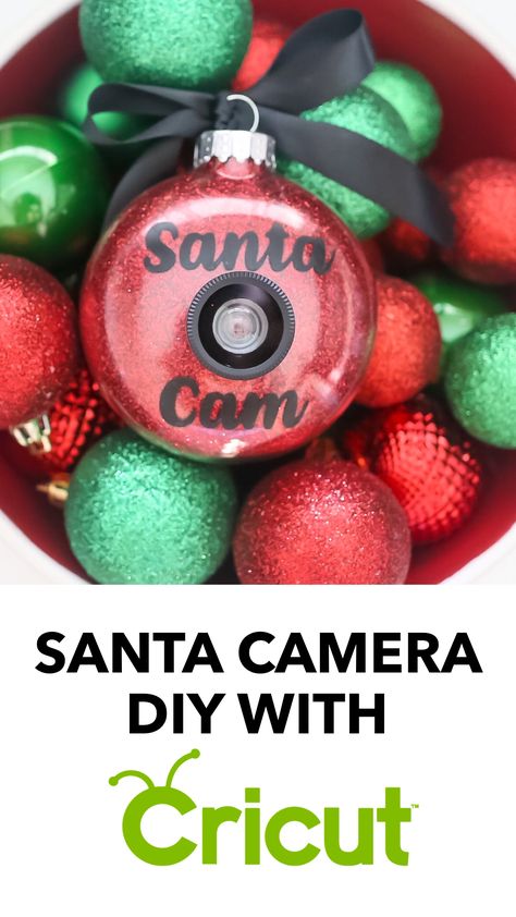 Diy Xmas Ornaments Cricut, Cricket Christmas Ornament, Cheap Cricut Projects To Sell, Camera Ornaments Diy, Santa Camera Diy, Santa Camera, Santa Ornaments Diy, Diy Cricut Christmas Gifts, Santa Cam Diy