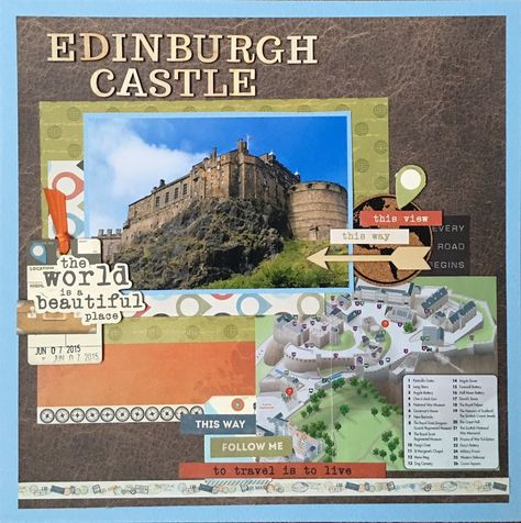 Scrapbooking Layouts Travel, Cruise Scrapbook, Travel Scrapbook Pages, Travel Journal Scrapbook, London Vacation, Vacation Scrapbook, Edinburgh Castle, Memory Scrapbook, Scrapbook Page Layouts