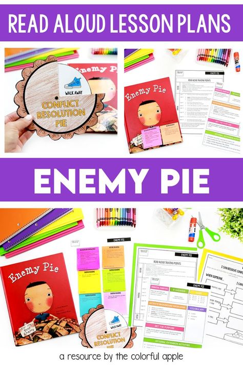 Enemy Pie is a great read aloud to talk about conflict resolution with your students. This post shows you how to use the Enemy Pie lesson plan and activities in your elementary classroom. Enemy Pie Activities, Pie Activities, Reading Engagement Strategies, Enemy Pie, Read Aloud Activities, On Friendship, Inspire Students, Novel Studies, Conflict Resolution