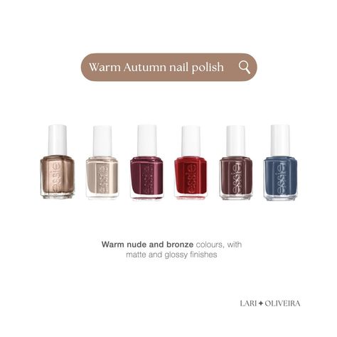 LARI OLIVEIRA | Image & Colour Consultant | Did anyone say nail polish? 😍 Check some options for Warm Autumn palette #nailpolish #makeup #nailsart #colours #colouranalysis… | Instagram Warm Autumn Palette, Autumn Nail Polish, Autumn Palette, Colour Consultant, Paws And Claws, Fall Color Palette, Essie Nail Polish, Autumn Nails, Fall Makeup