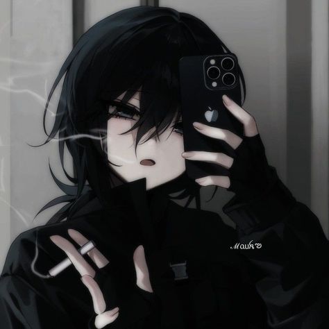 Emo Pfp Aesthetic, Anime Goth, Black And White Girl, Anime Black Hair, Creative Profile Picture, Anime Cover Photo, Gothic Anime, Anime Monochrome, Emo Girls