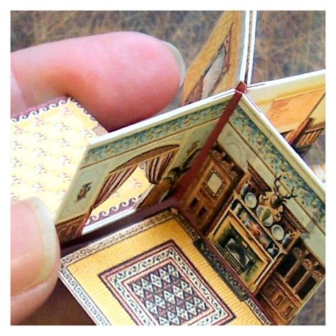 folding dollhouse (with printables), also other projects on her pages Folding Doll House, Folding House, Room Boxes, Dollhouse Printables, Paper Doll House, Miniature Printables, House Miniatures, House Miniature, Miniatures Tutorials