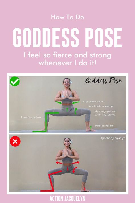 HOW TO DO Goddess Pose 🌟or Utkata Konasana. #GoddessPose #YogaTutorial #ActionJacquelyn Yoga Adjustments, Utkata Konasana, Action Jacquelyn, Goddess Drawing, Yoga Alignment, Pose Tutorial, Goddess Pose, Yoga For Toning, Goddess Yoga