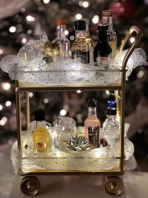 21st Birthday Bar Cart, Mini Bar Cart Gift, Alcohol Mini Bottles Gift Ideas, Mini Bar Cart, Christmas Gifts With Mini Liquor Bottles, Mini Liquor Bottle Gift Ideas, 21st Birthday Gift Ideas, 21st Birthday Mini Bar Cart Gift, Cute Liquor Gifts Mini Bottles