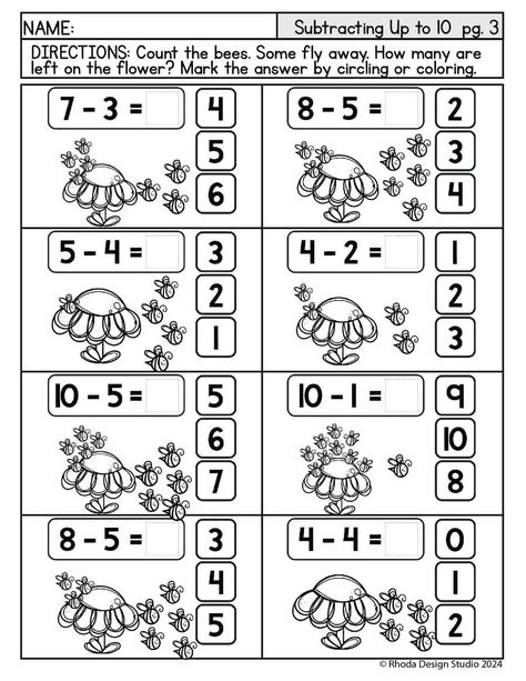 Subtraction within 10: Free Worksheets for Teachers and Homeschool Parents Subtraction Within 10, Subtraction Worksheets, Free Worksheets, School Worksheets, Math For Kids, Bee, Parenting, 10 Things