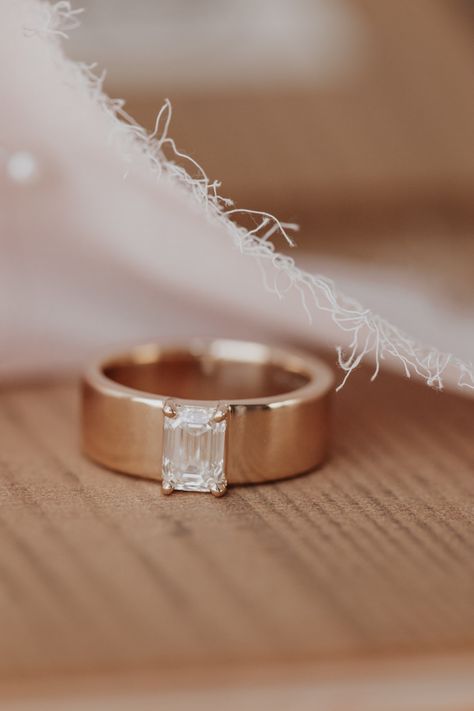 Engagement Rings Thick, Wedding Ring Thick Band, Thick Band Engagement Ring, Wide Band Wedding Ring, Thick Wedding Bands, Thick Gold Band, Emerald Cut Solitaire Ring, Wide Wedding Rings, Baguette Band