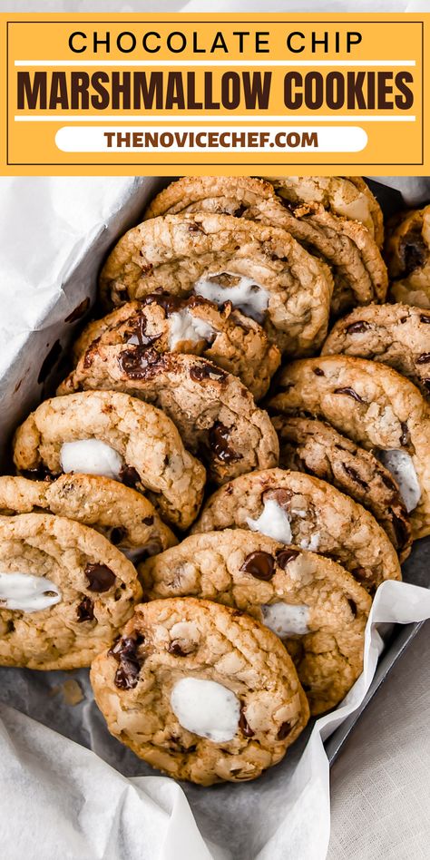 If you love chocolate chip cookies, you will adore this recipe for Chocolate Chip Marshmallow Cookies! Made with brown butter and mini marshmallows, they have a s’mores-like flavor that is absolutely scrumptious! Mini Marshmallows Recipes, Marshmallow Cookie Recipes, Chocolate Chip Marshmallow, Chocolate Chip Marshmallow Cookies, Brown Butter Cookies, Brown Butter Chocolate Chip Cookies, Marshmallow Cookies, Peanut Butter Marshmallow, Chocolate Chip Cookies Ingredients