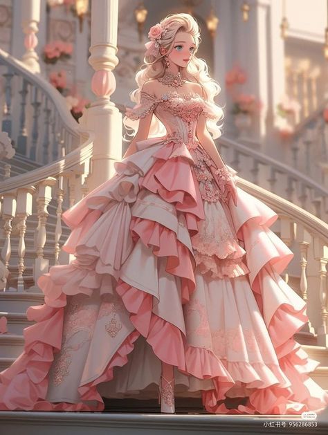 Ballroom Dress Gowns, Princess Dress Anime, Princess Dress Drawing, Female Anime Characters, Vestidos Anime, Fantasy Princess, Fantasy Dresses, Fashion Drawing Dresses, Giant Inflatable